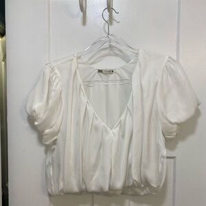 Zara Satin Balloon Top in White